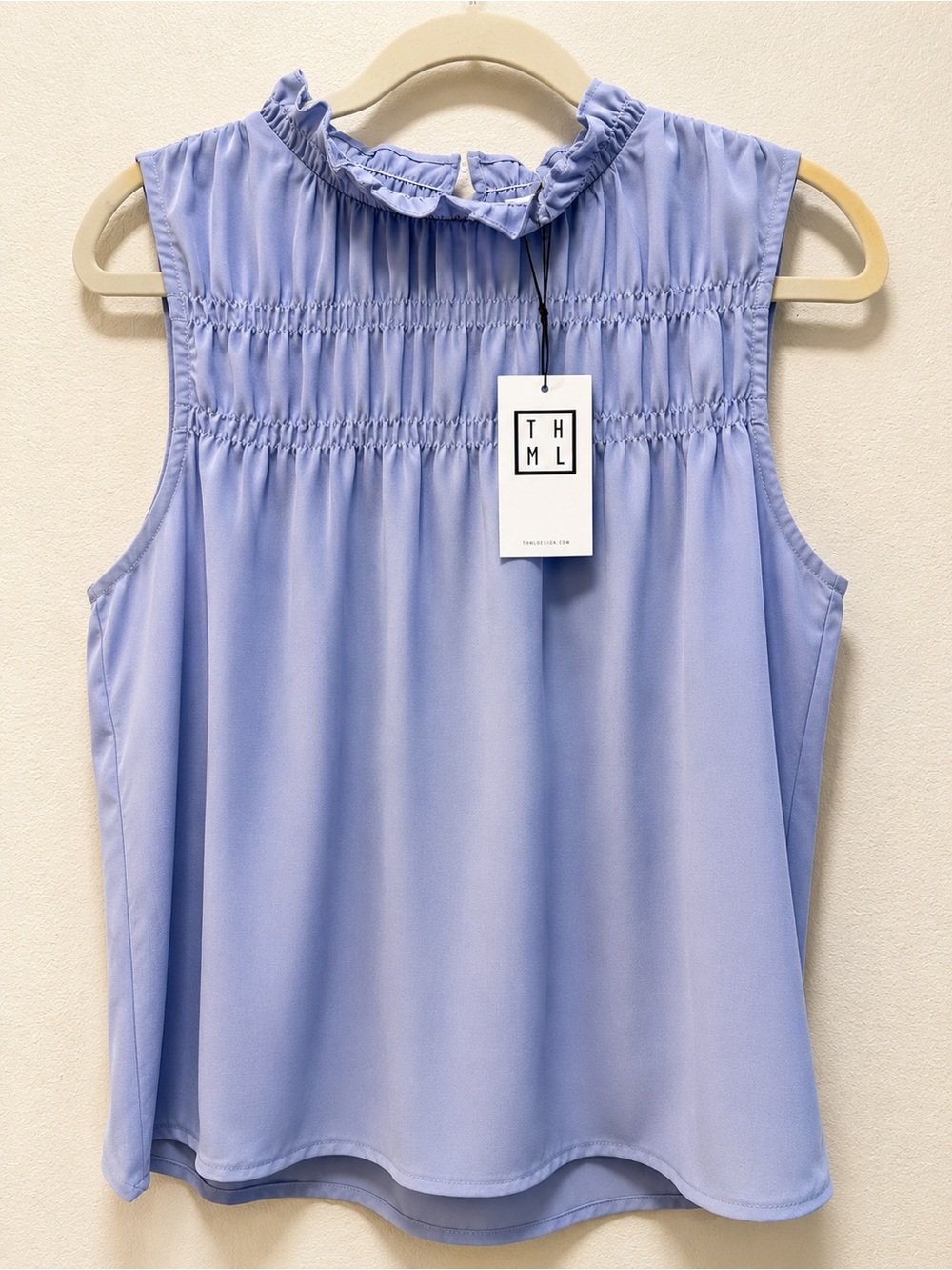 THML Lavender Ruffle-Neck Smocked Yoke Sleeveless Top